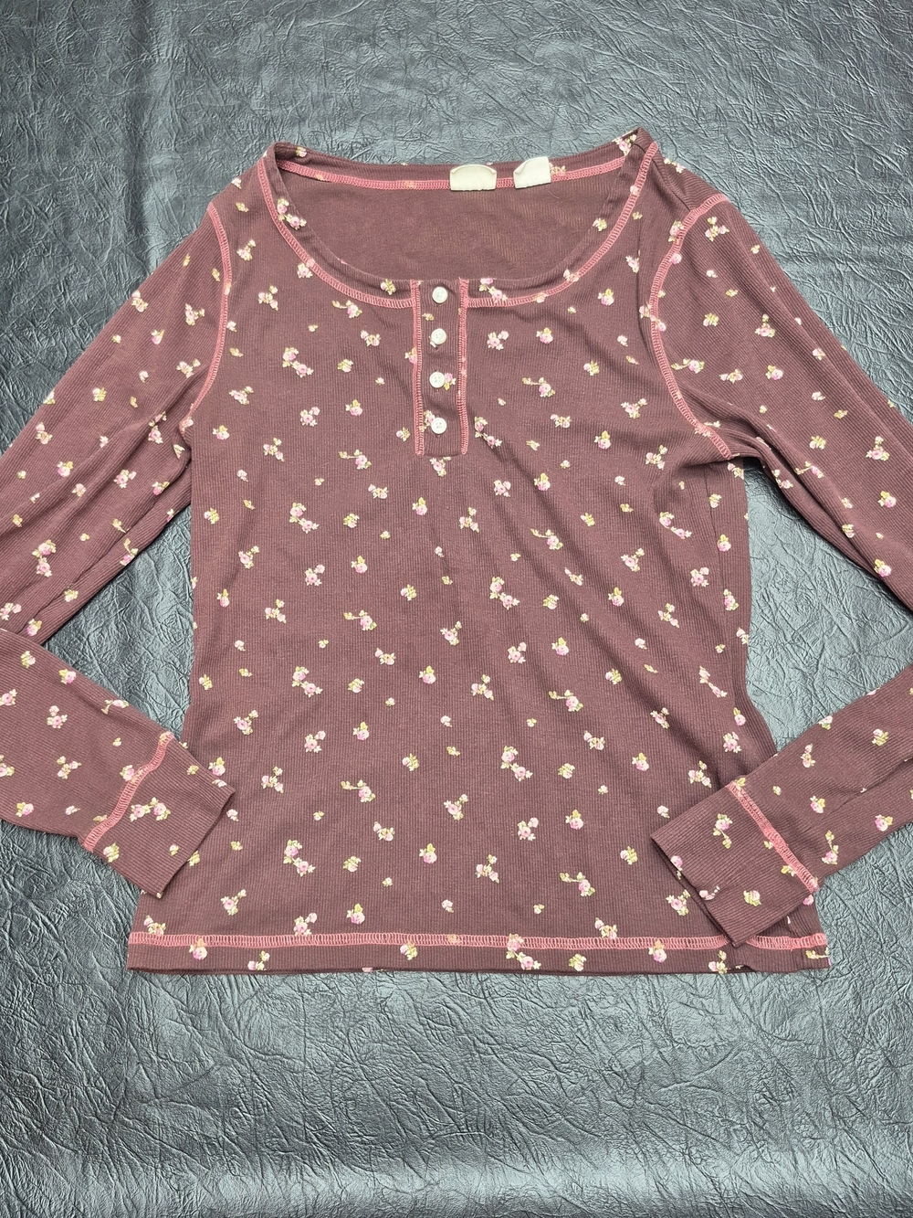 Levi's Long-Sleeve Henley Top in Dusty Rose with Floral Print